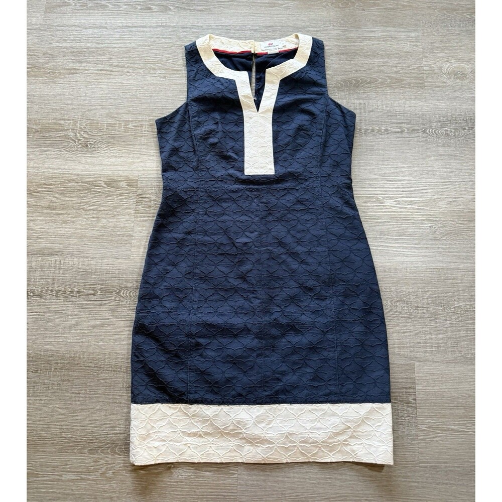 Vineyard Vines • Whale Tail Jacquard Shift Dress Navy Blue White Cotton Nautical